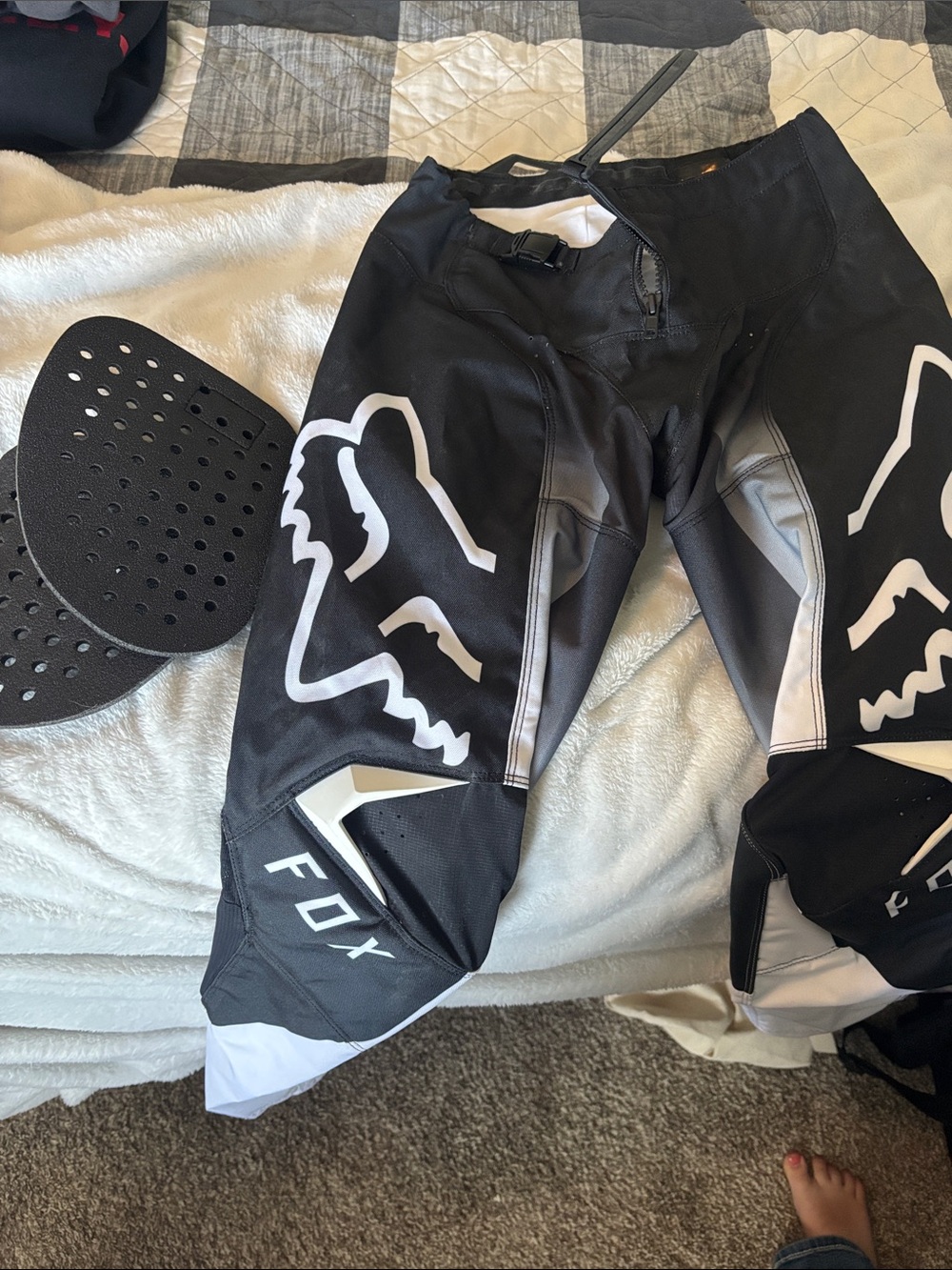 Fox Black and White Motocross Pants with Fox Head Graphics